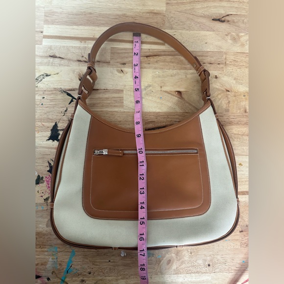 Salvatore Ferragamo Tan Italian Leather & Ivory Cream Canvas Shoulder Bag - Picture 10 of 11